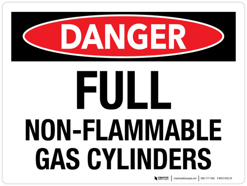 Danger: Full Non-Flammable Gas Cylinders Landscape - Wall Sign