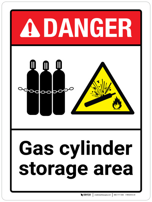 Danger: Gas Cylinder Storage Area ANSI Portrait - Wall Sign