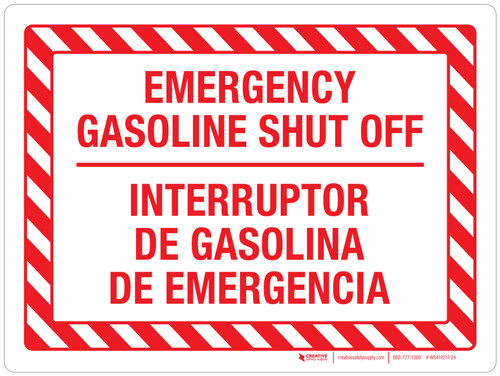 Emergency Gasoline Shut Off Bilingual Landscape - Wall Sign
