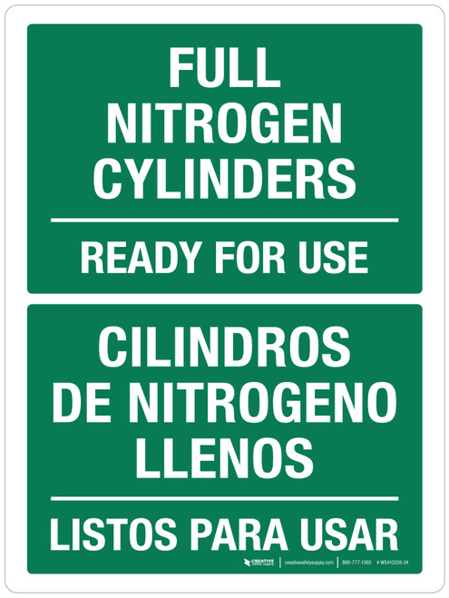 Full Nitrogen Cylinders Ready For Use Bilingual Portrait - Wall Sign