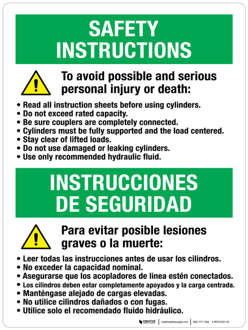 Safety Instructions: Handling Cylinders Bilingual Portrait - Wall Sign