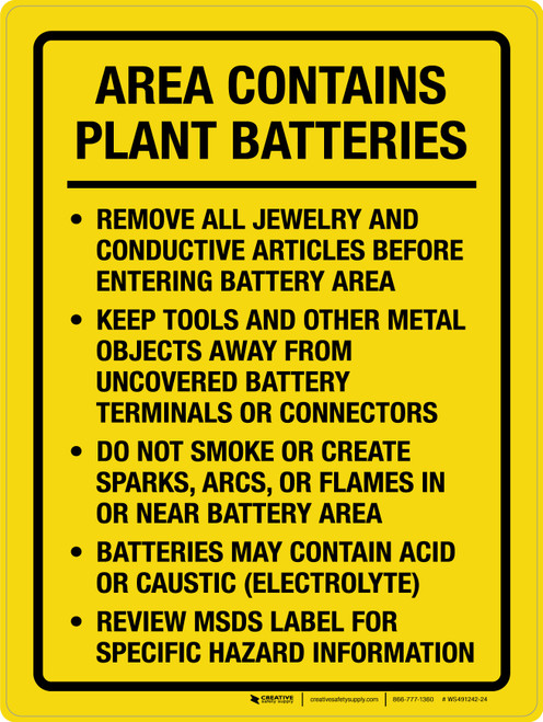 Area Contains Plant Batteries Portrait - Wall Sign