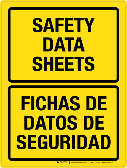 Safety Data Sheets Yellow Bilingual Portrait - Wall Sign