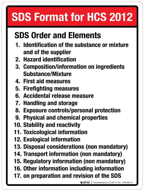 SDS Format For HCS 2012 Portrait - Wall Sign