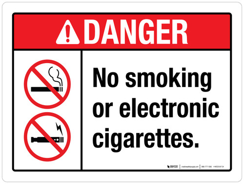 Danger: No Smoking Or Electronic Cigarettes ANSI Landscape - Wall Sign