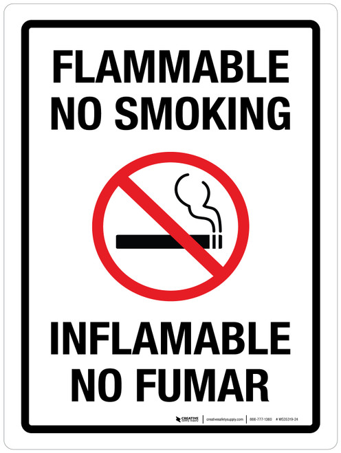 Flammable No Smoking Bilingual Portrait - Wall Sign