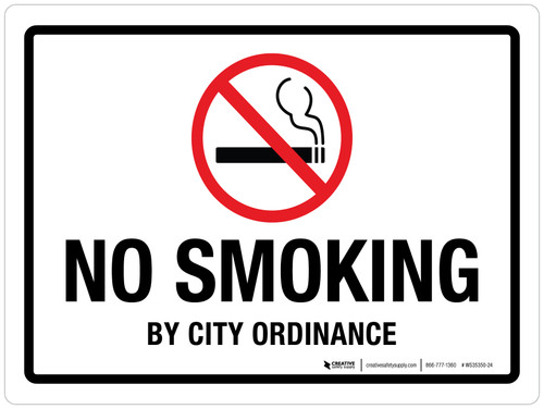 No Smoking By City Ordinance Landscape - Wall Sign