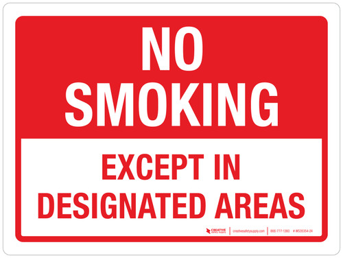 No Smoking: Except In Designated Areas Landscape - Wall Sign