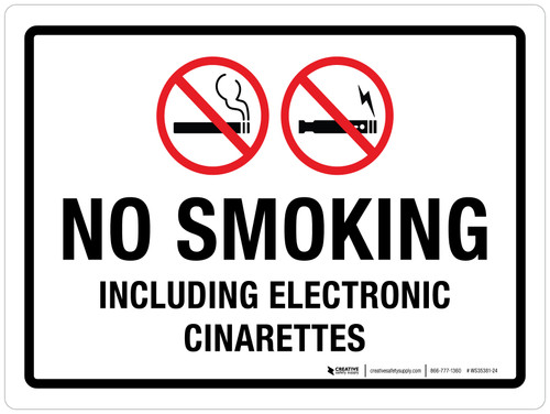 No Smoking Including Electronic Cigarettes Landscape - Wall Sign