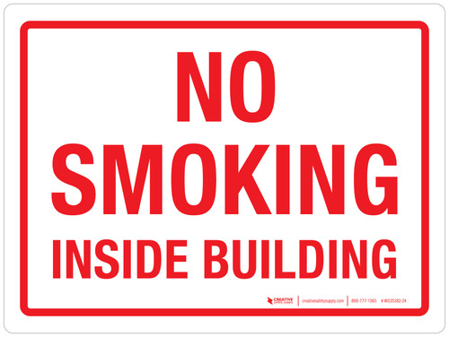 No Smoking Inside Building Landscape - Wall Sign