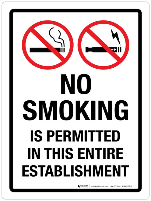 No Smoking Is Permitted In This Entire Establishment Portrait - Wall Sign