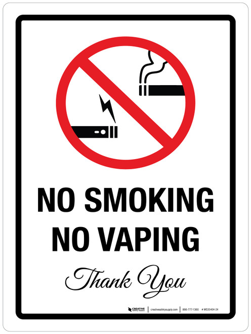 No Smoking No Vaping - Thank You Portrait - Wall Sign