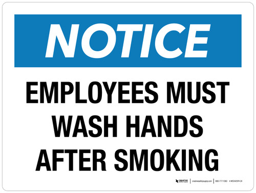 Notice: Employees Must Wash Hands After Smoking Landscape - Wall Sign