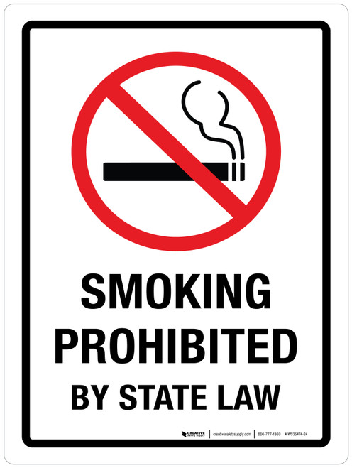 Smoking Prohibited By State Law Portrait - Wall Sign