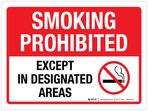 Smoking Prohibited Except in Designated Areas Landscape - Wall Sign