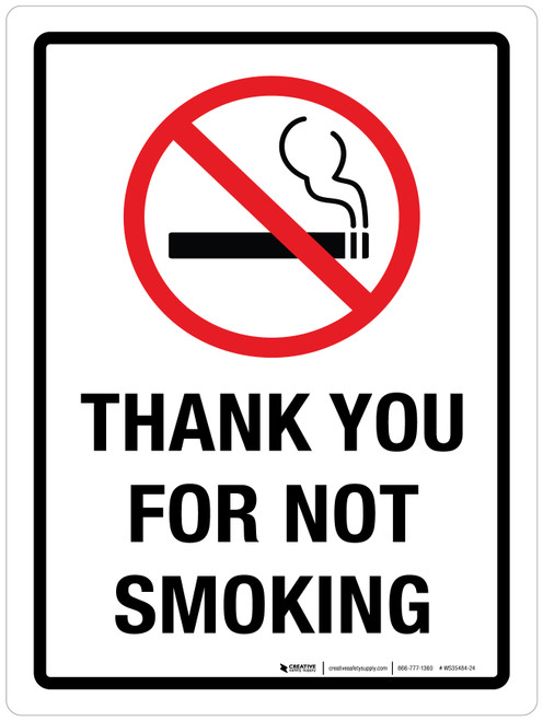 Thank You For Not Smoking Portrait - Wall Sign