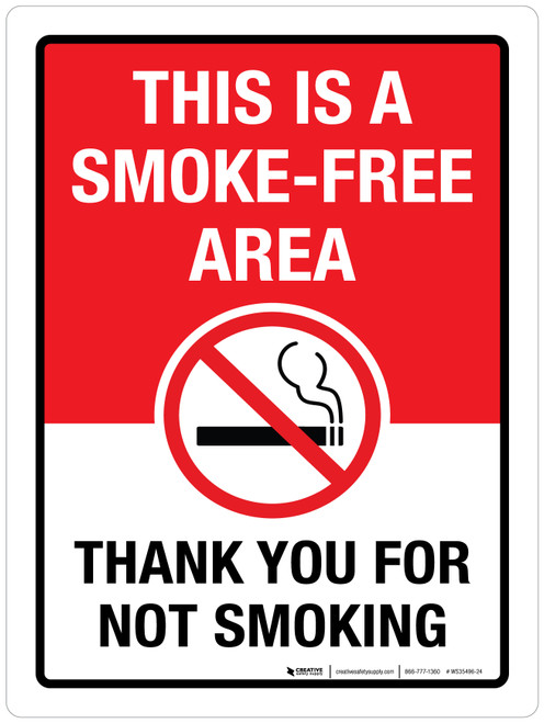 This Is A Smoke-Free Area - Thank You For Not Smoking Portrait - Wall Sign