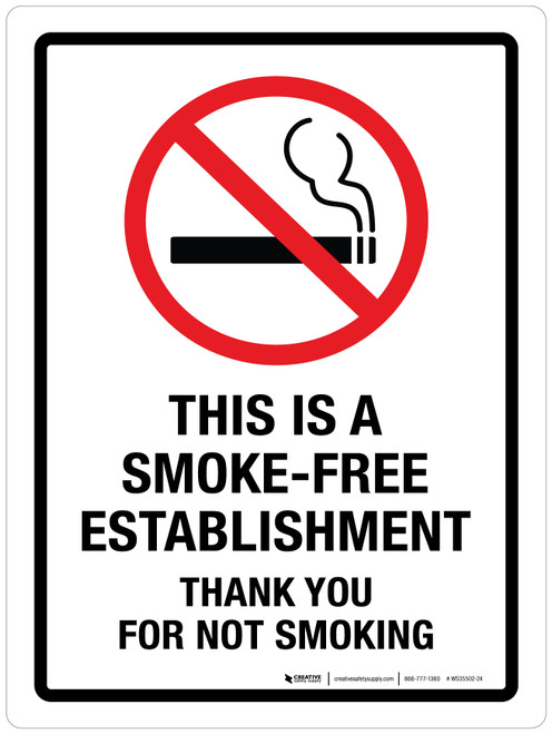 This Is A Smoke-Free Establishment - Thank You For Not Smoking Portrait - Wall Sign