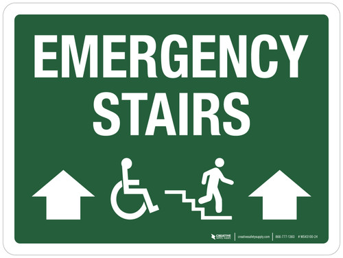 Emergency Stairs Down Arrows Up (ADA) Landscape - Wall Sign