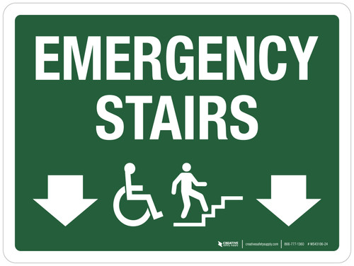 Emergency Stairs Up Arrows Down (ADA) Landscape - Wall Sign