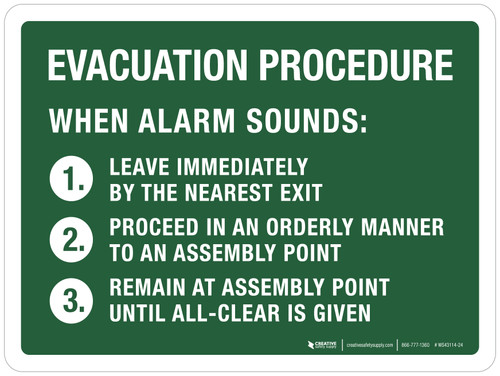 Evacuation Procedure - When Alarm Sounds Landscape - Wall Sign