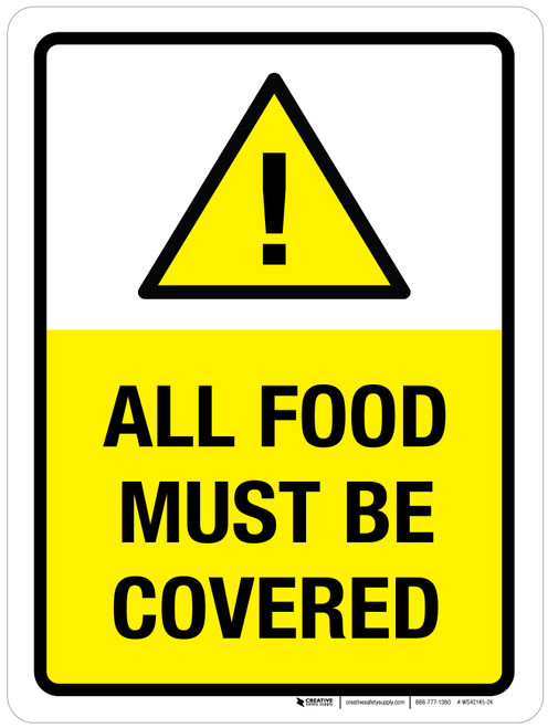 All Food Must Be Covered with Hazard Icon Portrait - Wall Sign