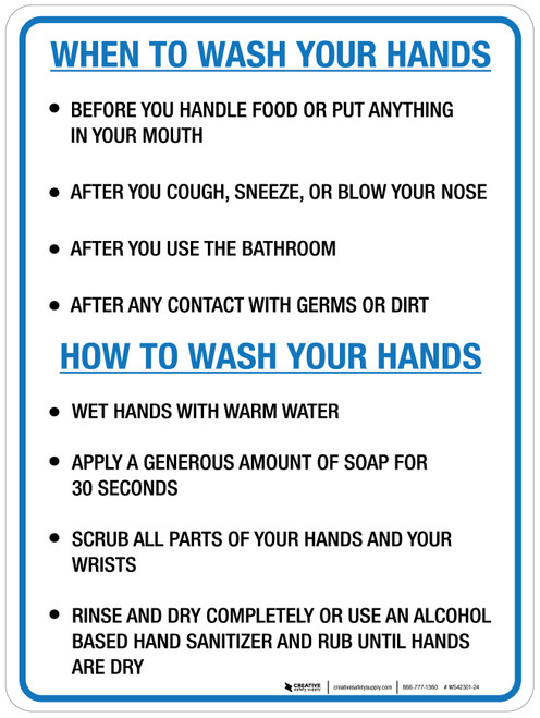When To Wash Your Hands How To Wash Your Hands Portrait - Wall Sign