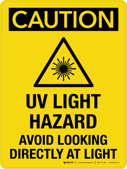 Caution: UV Light Hazard Avoid Looking Directly At Light Portrait - Wall Sign