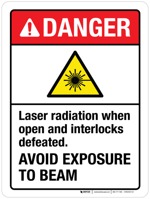 Danger: Laser Radiation When Open And Interlocks Defeated Avoid Exposure To Beam ANSI Portrait - Wall Sign
