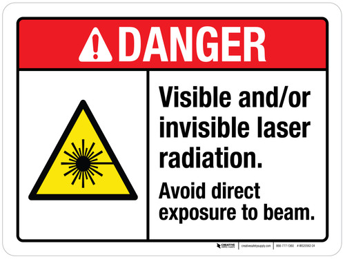 Danger: Visible And Or Invisible Laser Radiation Avoid Direct Exposure To Beam ANSI Landscape - Wall Sign
