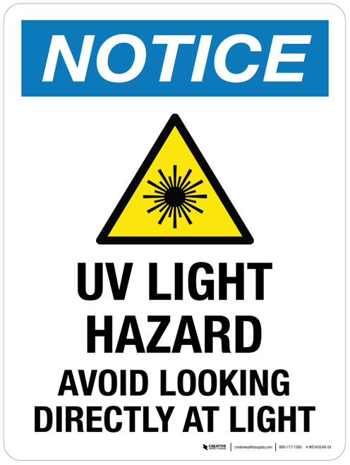 Notice: UV Light Hazard Avoid Looking Directly At Light Portrait - Wall Sign