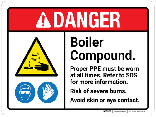 Danger: Boiler Compound - Proper PPE Must Be Worn ANSI Landscape - Wall Sign
