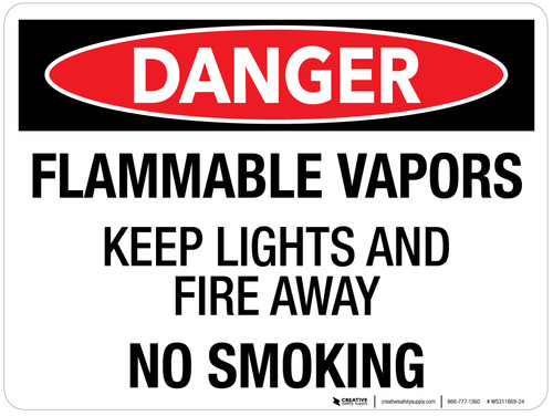 Danger: Flammable Vapors Keep Lights And Fire Away No Smoking Landscape - Wall Sign