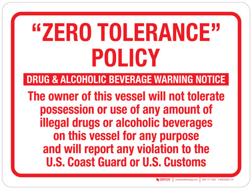 Zero Tolerance Policy: Drug & Alcoholic Beverage Warning Notice Landscape - Wall Sign