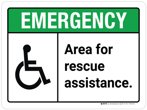 Emergency: Area for Rescue Assistance ANSI Landscape - Wall Sign