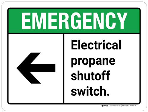Emergency: Electrical Propane Shutoff Switch with Left Arrow ANSI Landscape - Wall Sign