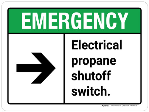 Emergency: Electrical Propane Shutoff Switch with Right Arrow ANSI Landscape - Wall Sign