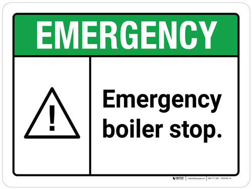 Emergency: Emergency Boiler Stop ANSI Landscape - Wall Sign