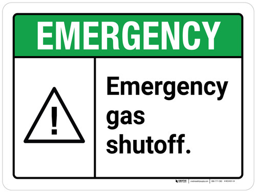 Emergency: Emergency Gas Shutoff ANSI Landscape - Wall Sign