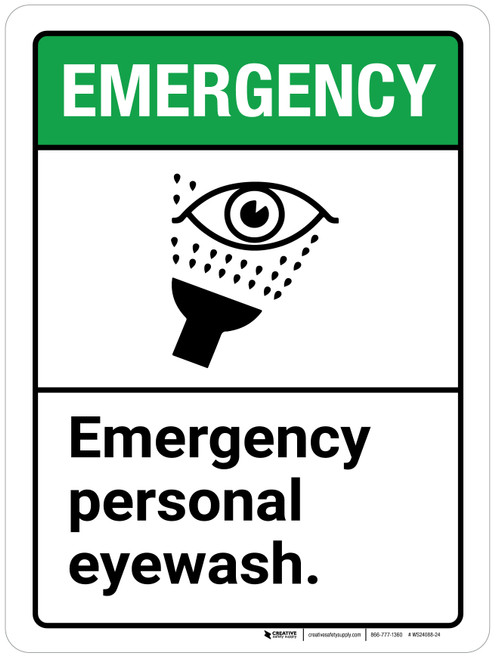 Emergency: Emergency Personal Eyewash ANSI Portrait - Wall Sign