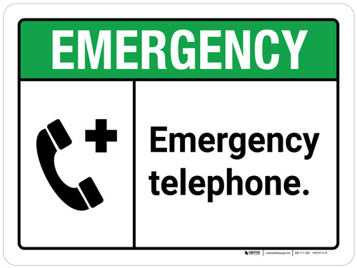 Emergency: Emergency Telephone ANSI Landscape - Wall Sign