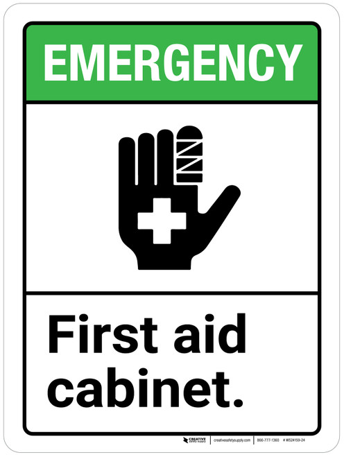 Emergency: First Aid Cabinet ANSI Portrait - Wall Sign
