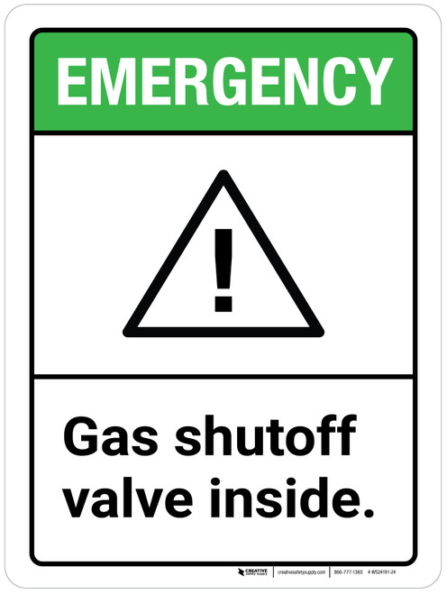 Emergency: Gas Shutoff Valve Inside ANSI Portrait - Wall Sign
