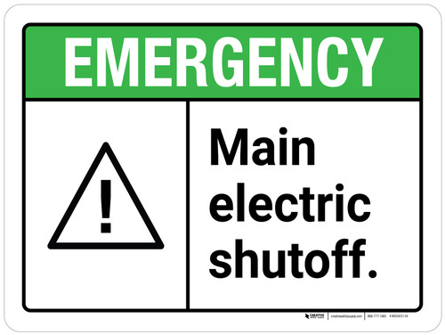Emergency: Main Electric Shutoff ANSI Landscape - Wall Sign