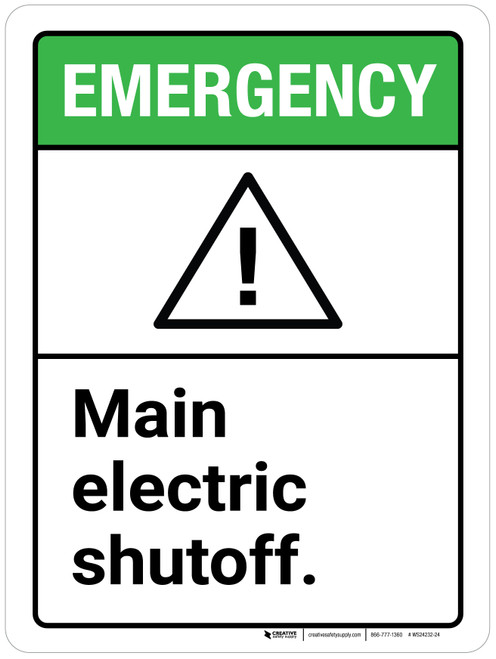 Emergency: Main Electric Shutoff ANSI Portrait - Wall Sign