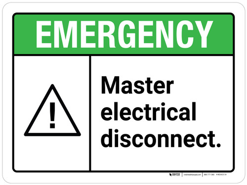 Emergency: Master Electrical Disconnect ANSI Landscape - Wall Sign