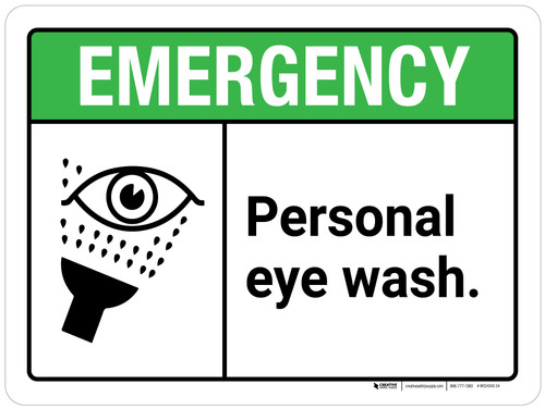 Emergency: Personal Eye Wash ANSI Landscape - Wall Sign