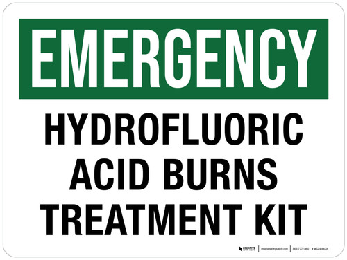 Emergency: Hydrofluoric Adic Burns Treatment Kit Landscape - Wall Sign