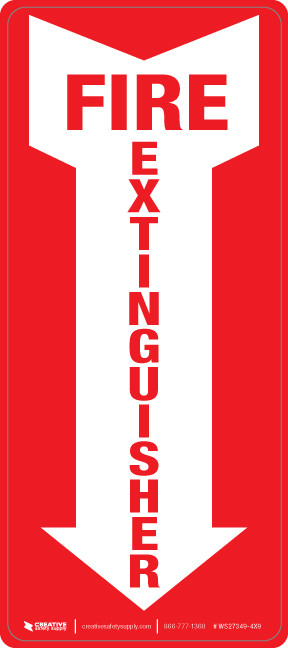 Fire Extinguisher Arrow Down Portrait - Wall Sign 4" X 9"