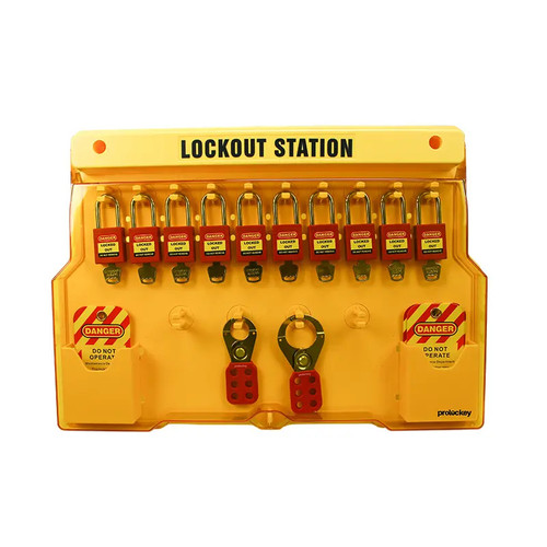 Covered Lockout Station with Tag Storage – Holds 10 Padlocks